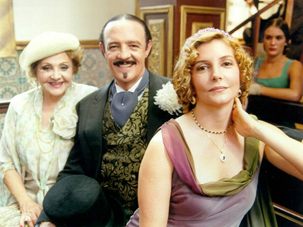 Josefa (Eva Todor), Dinorá (Maria Padilha) e Cornélio (Ney Latorraca) em O Cravo e a Rosa (1)