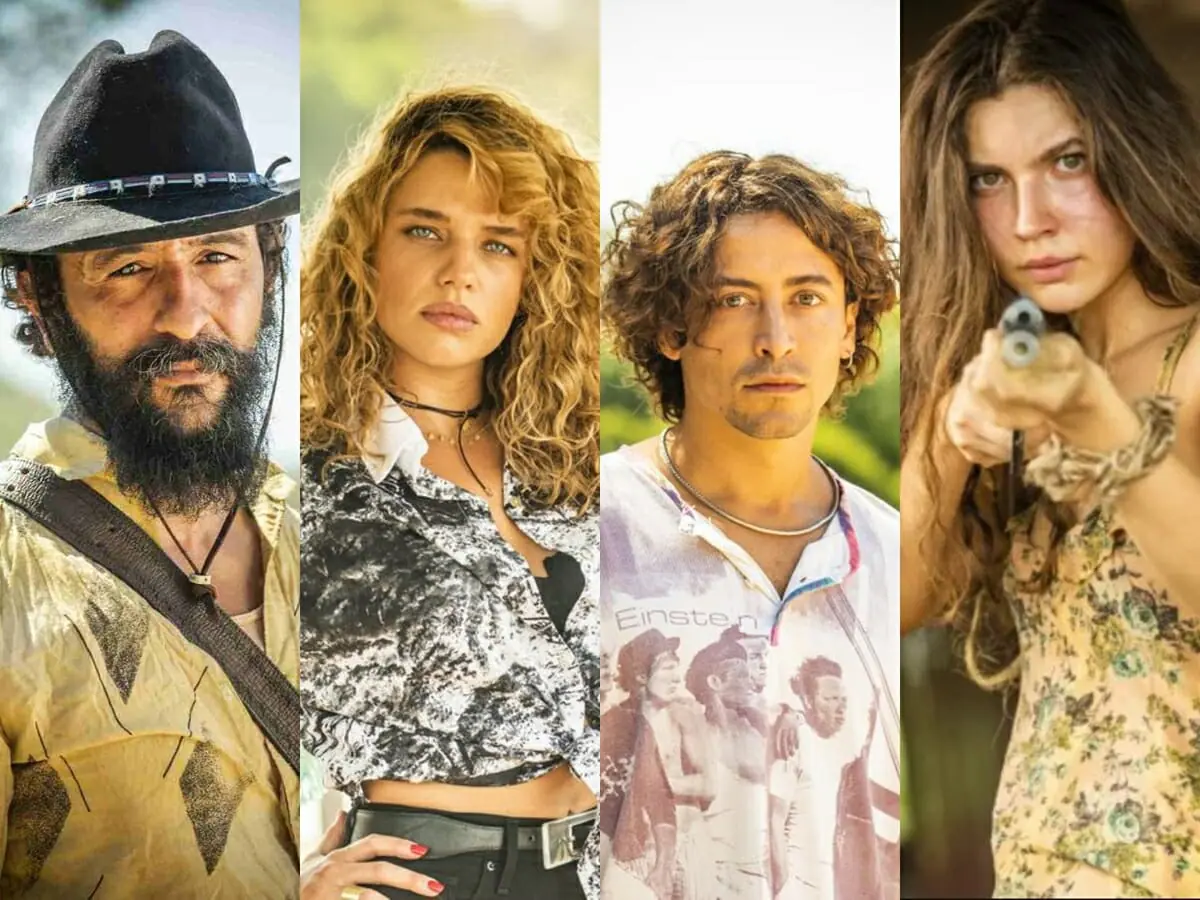 Joventino (Irandhir Santos), Madeleine (Bruna Linzmeyer), Jove (Jesuíta Barbosa) e Juma (Alanis Guillen) de Pantanal