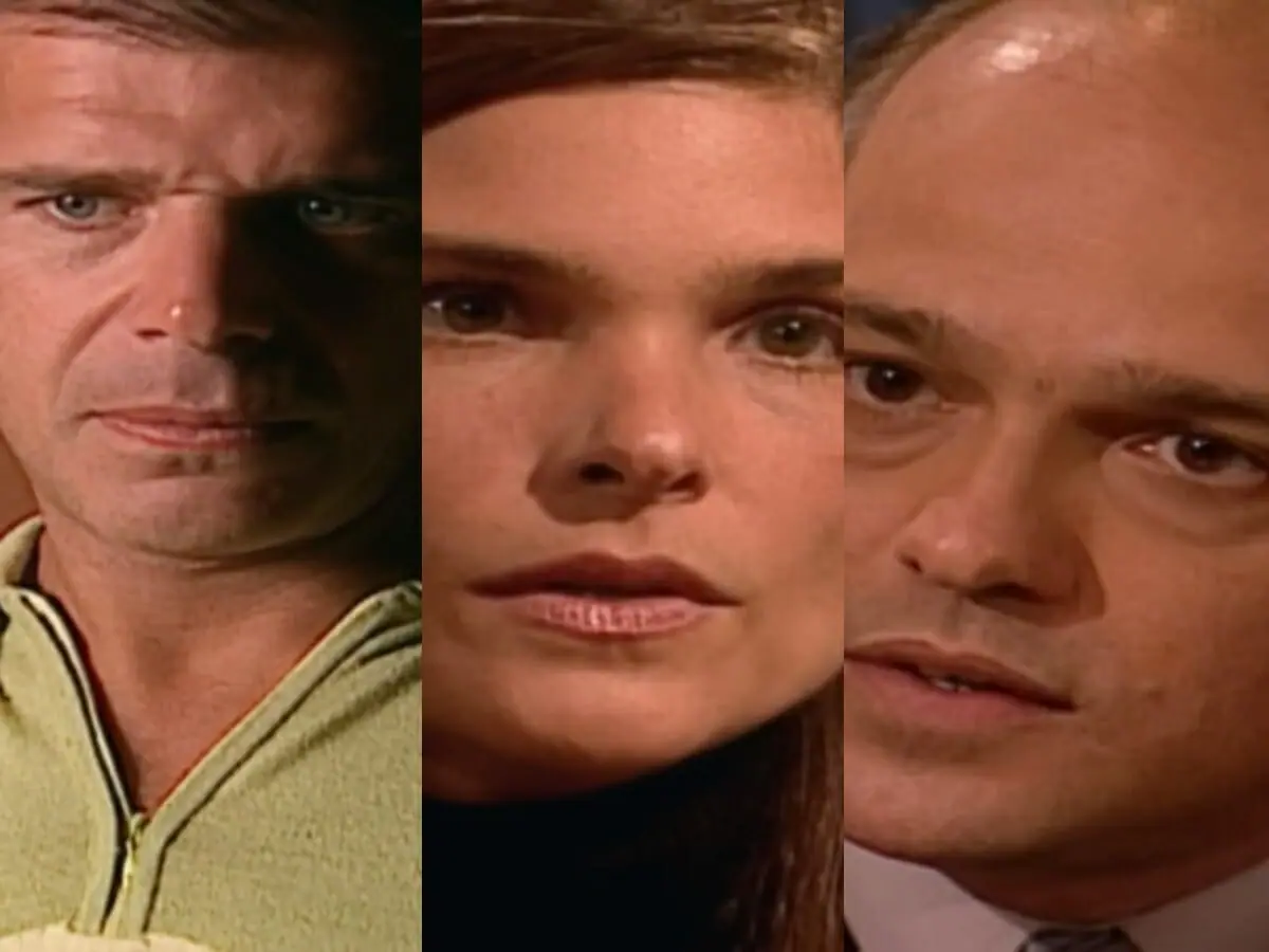 Miro (Raul Gazolla), Alicinha (Cristiana Oliveira) e Roger (Jayme Periard) de O Clone