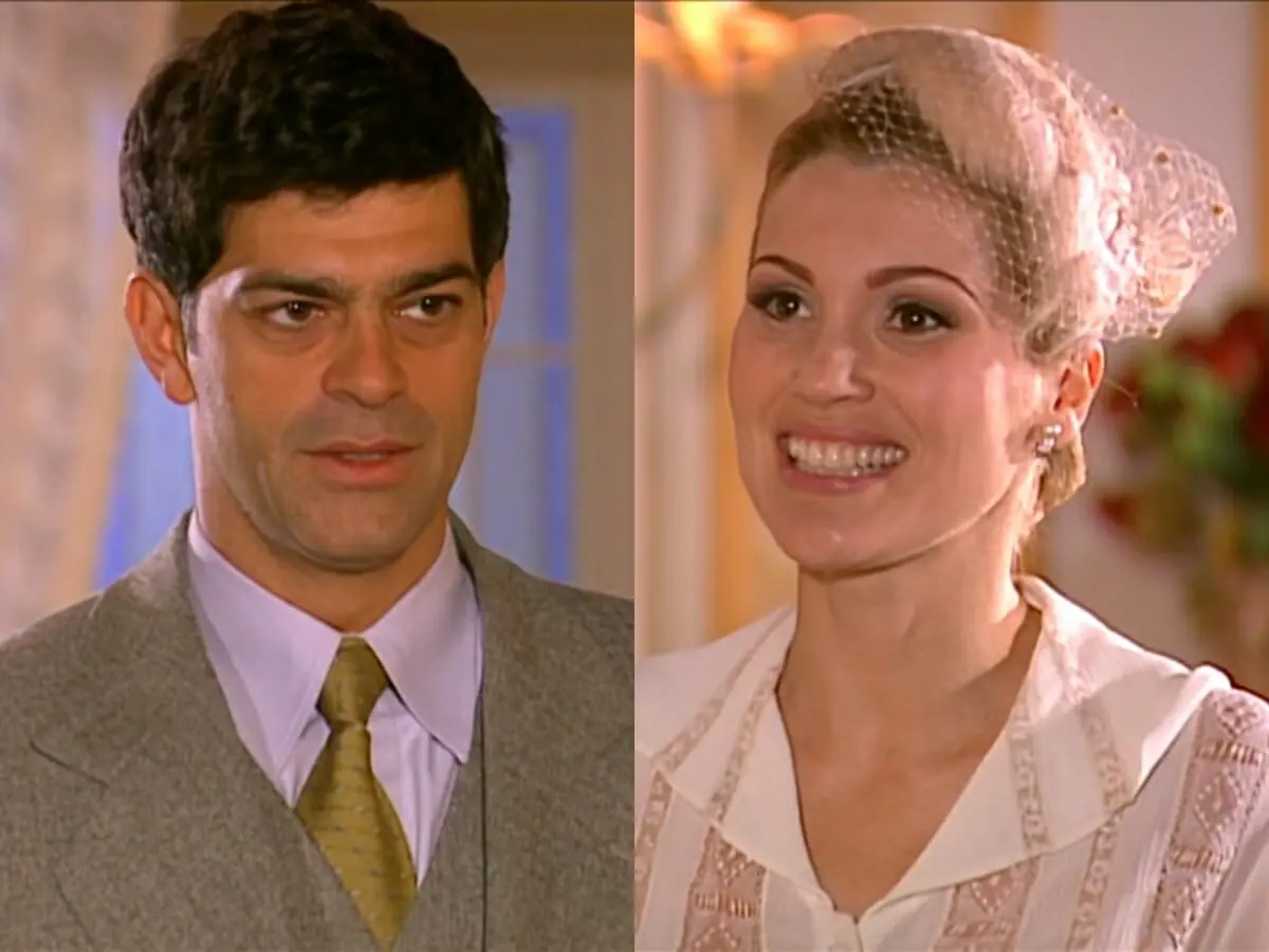 Rafael (Eduardo Moscovis) e Cristina (Flávia Alessandra) de Alma Gêmea