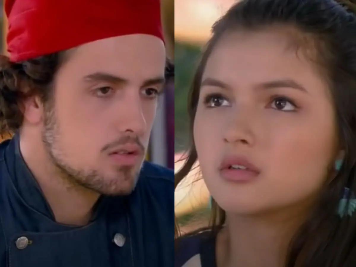 Rogério (Bernardo Bibancos) e Cassandra (Bárbara Maia) em Carinha de Anjo
