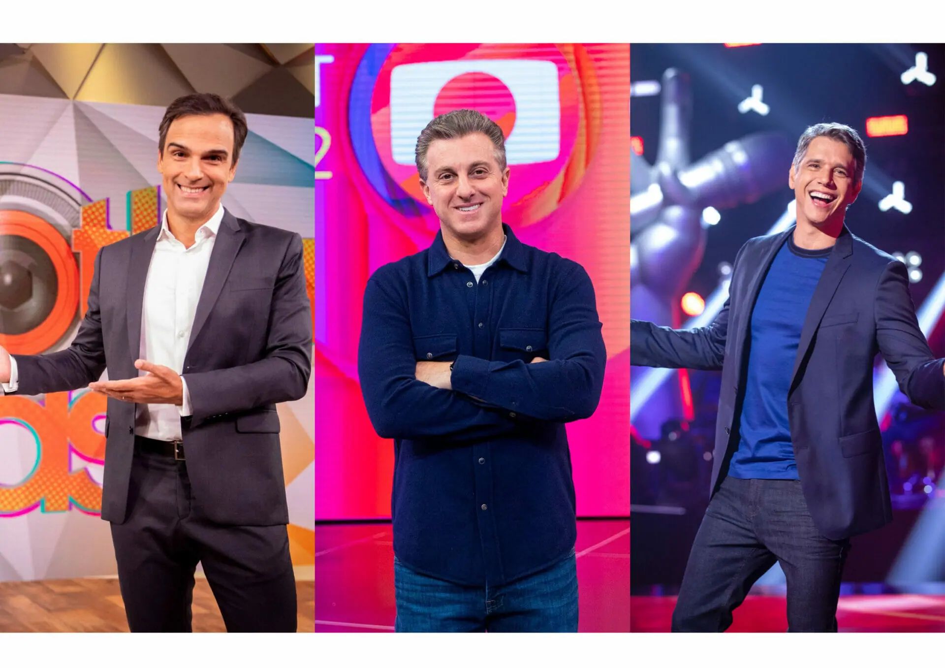 Tadeu Schmidt, Luciano Huck e Márcio Garcia nos bastidores da TV Globo