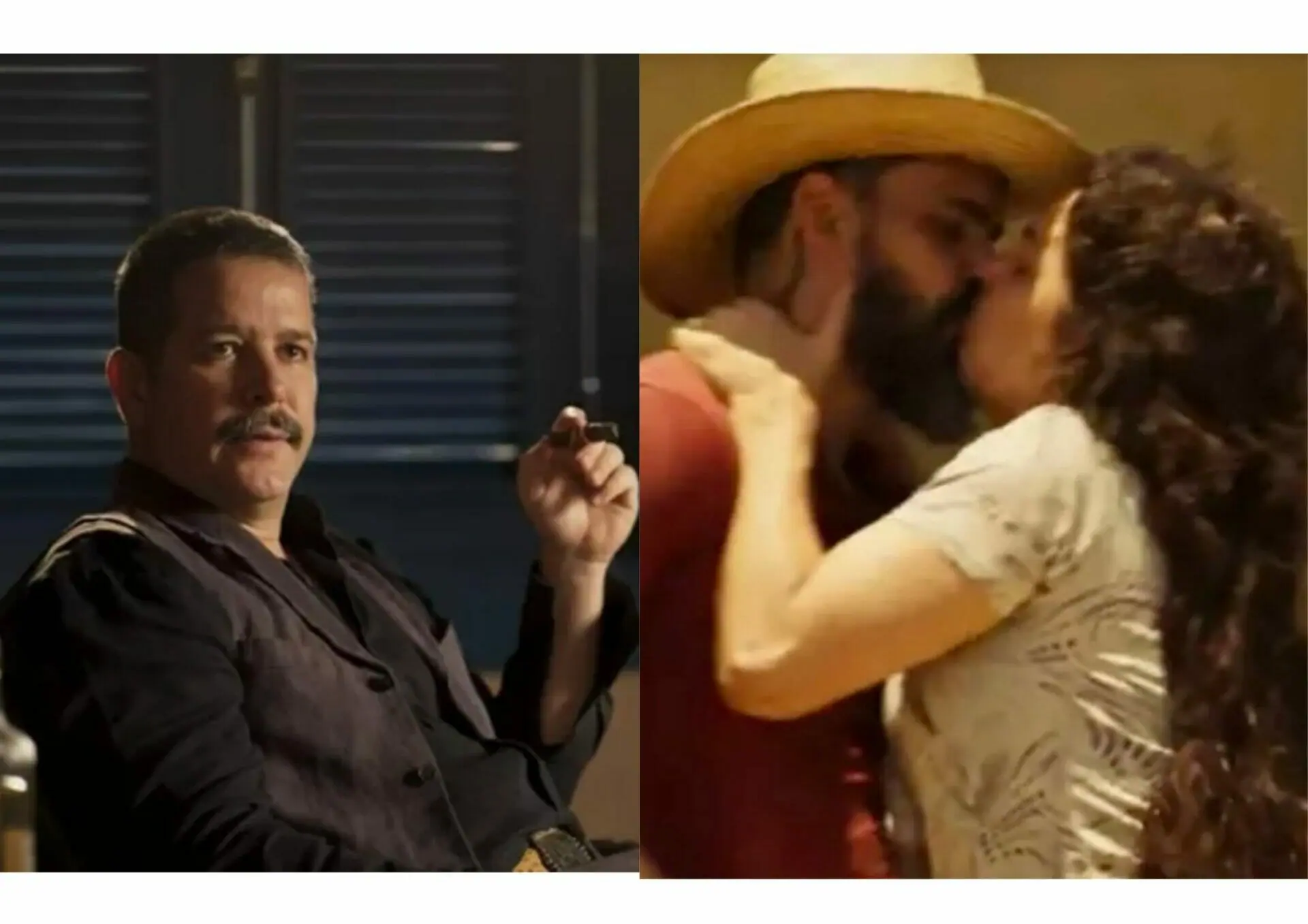 Bruaca (Isabel Teixeira) beija Alcides (Juliano Cazarré) em Pantanal