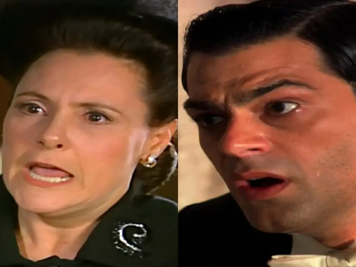 Agnes (Elizabeth Savala) e Rafael (Eduardo Moscovis) de O Cravo e a Rosa