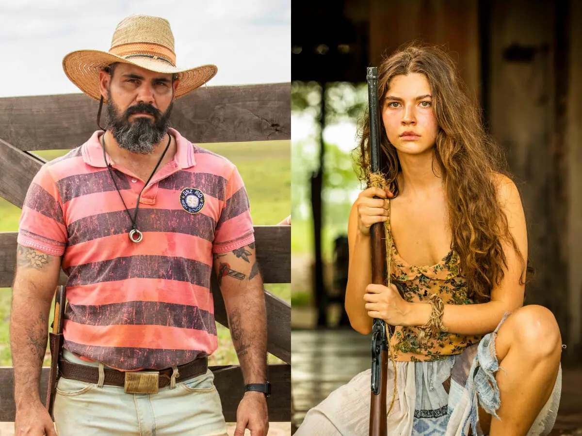 Alcides (Juliano Cazarré) e Juma (Alanis Guillen) em Pantanal