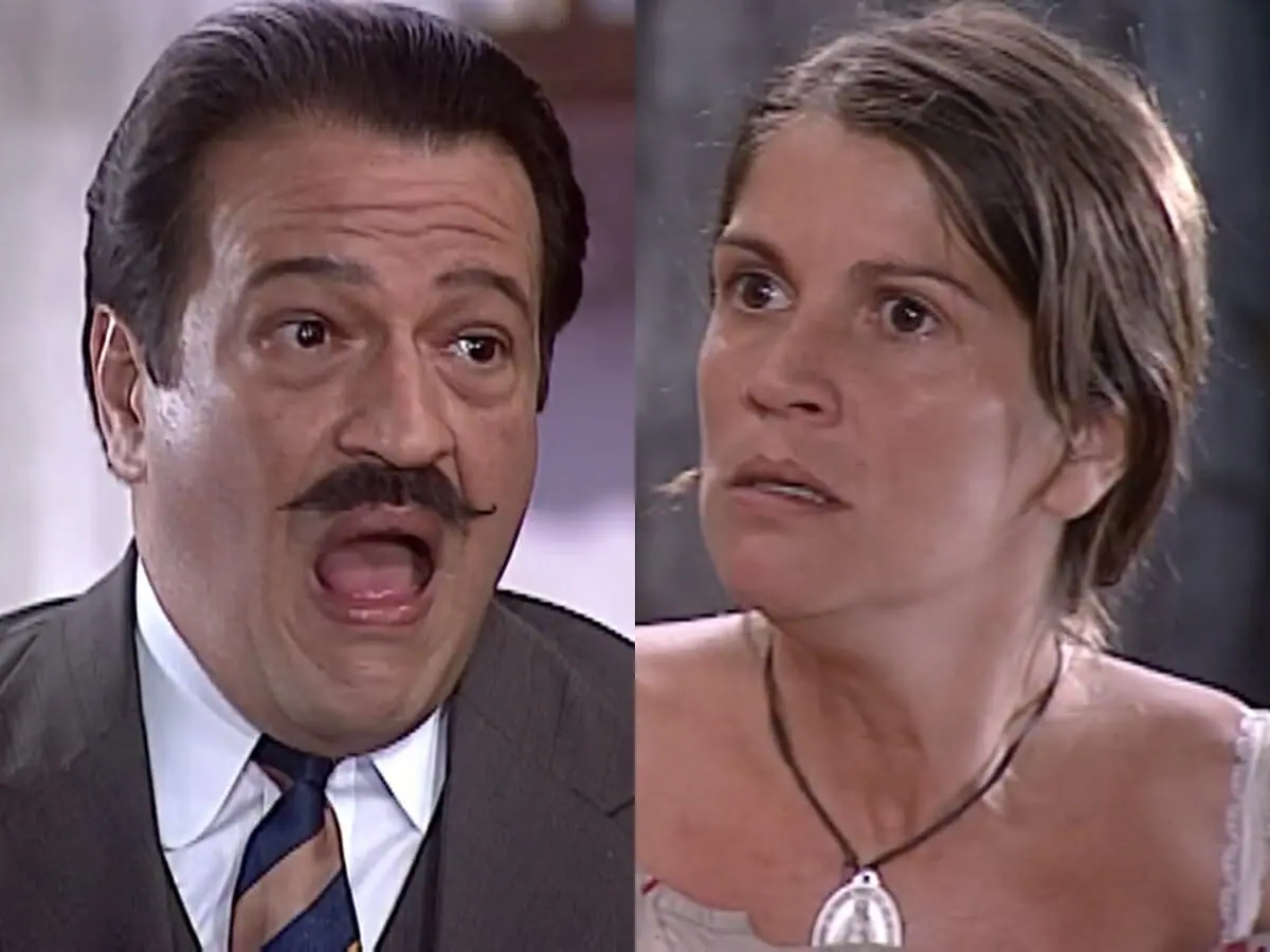 Batista (Luis Melo) e Joana (Tássia Camargo) de O Cravo e a Rosa