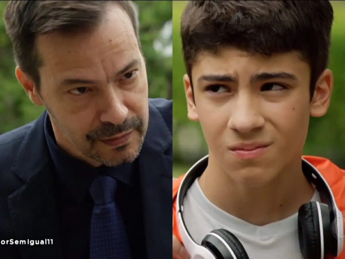 Bernardo (Heitor Martinez) e Caio (Henrique Camargo) de Amor Sem Igual
