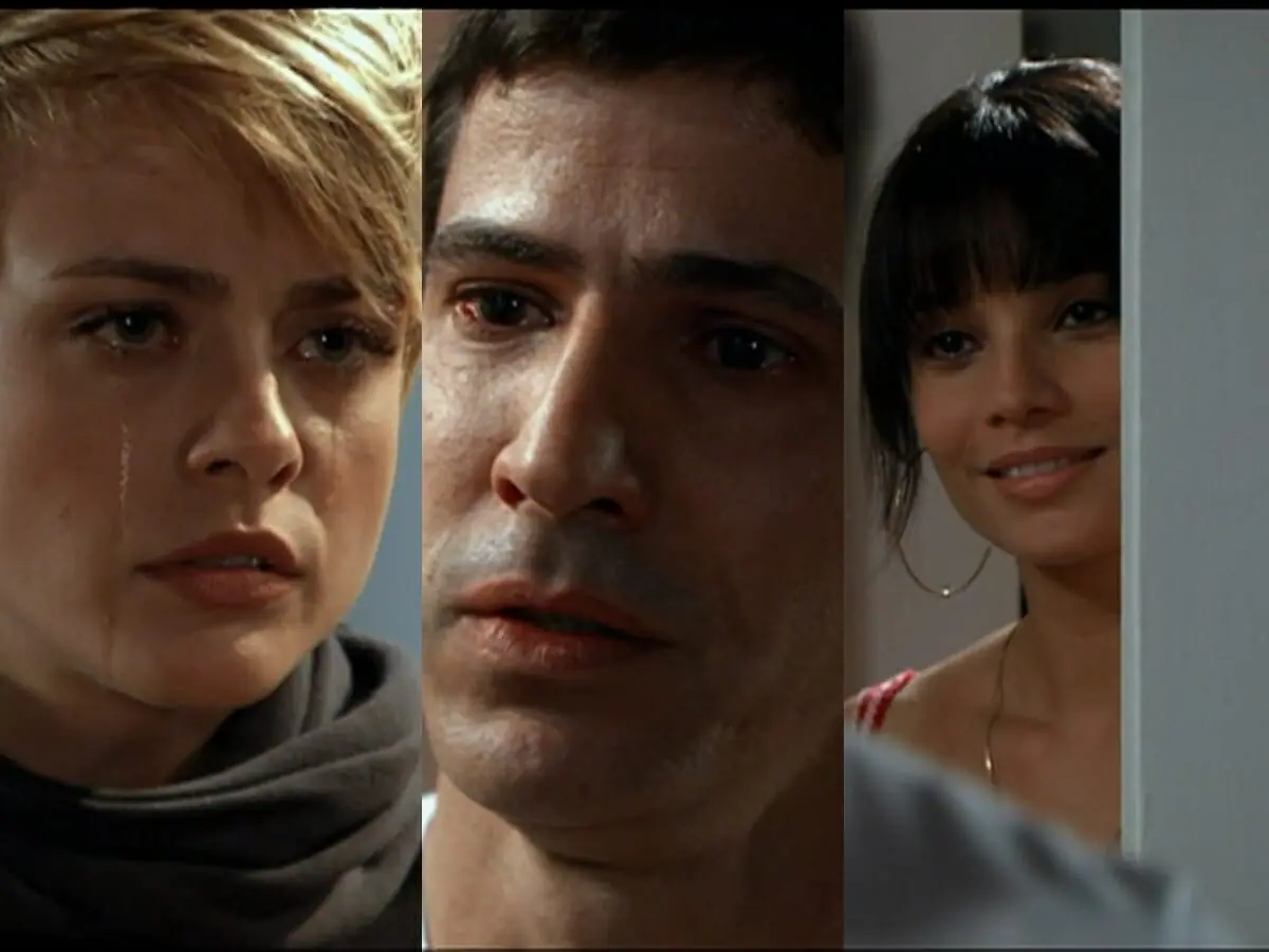 Carolina (Juliana Silveira), Pedro (Leonardo Brício) e Ivonete (Amandha Lee) de Chamas da Vida