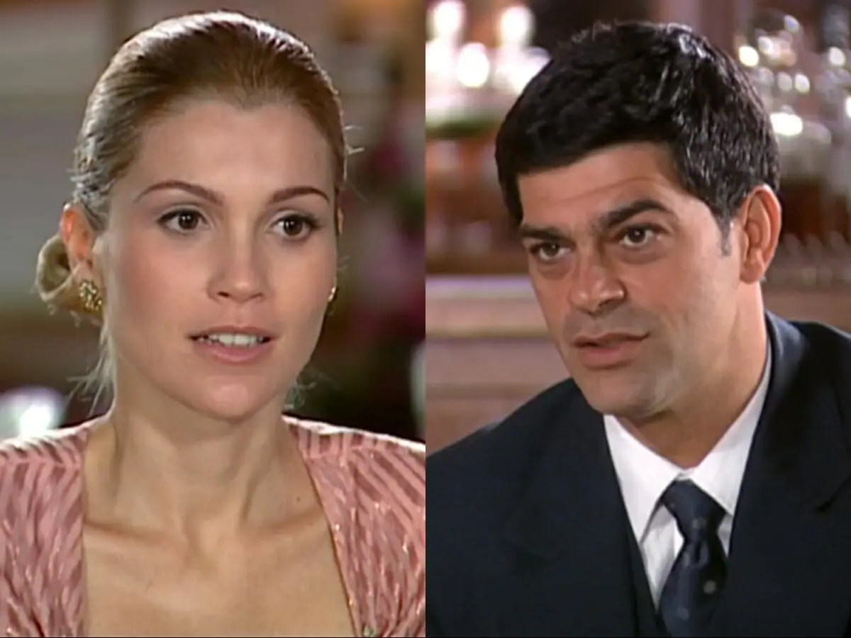 Cristina (Flávia Alessandra) e Rafael (Eduardo Moscovis) de Alma Gêmea