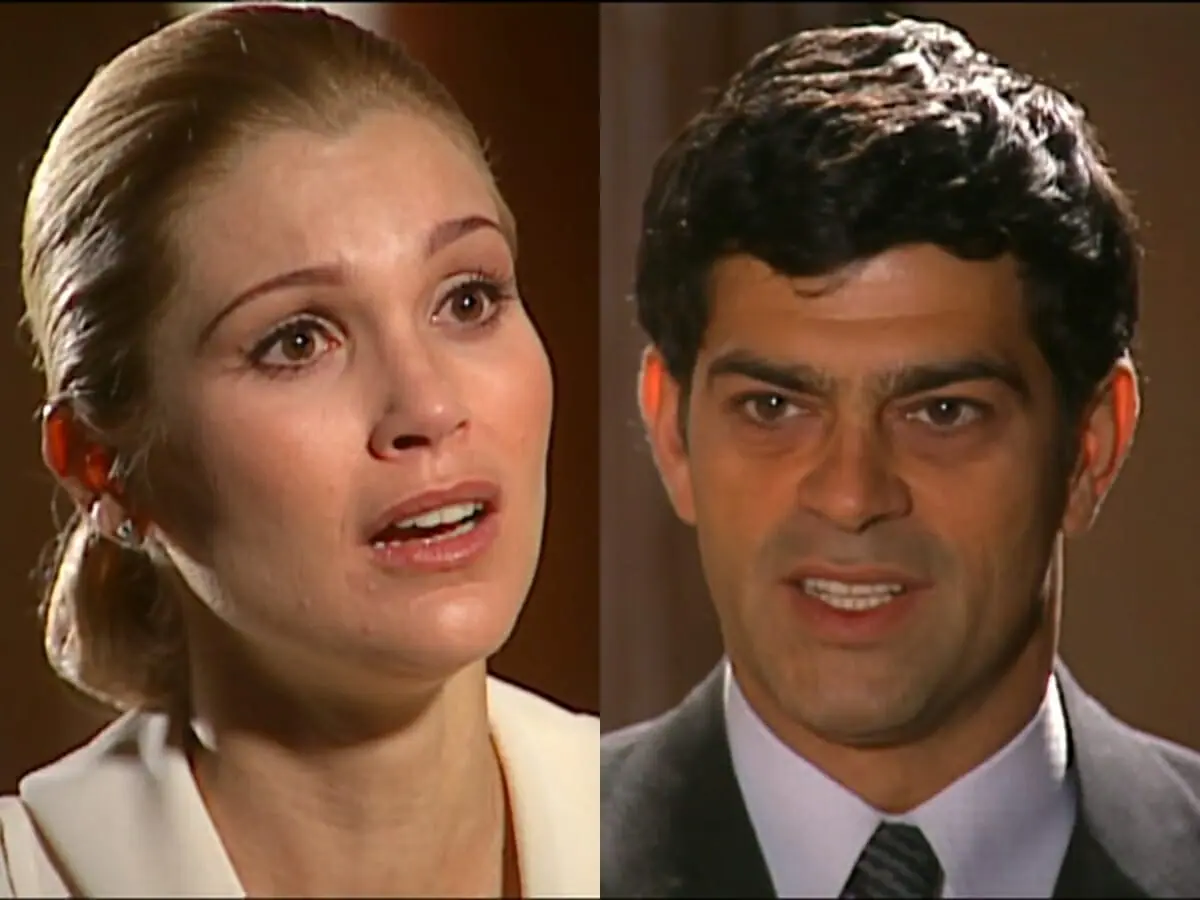 Cristina (Flávia Alessandra) e Rafael (Eduardo Moscovis) de Alma Gêmea