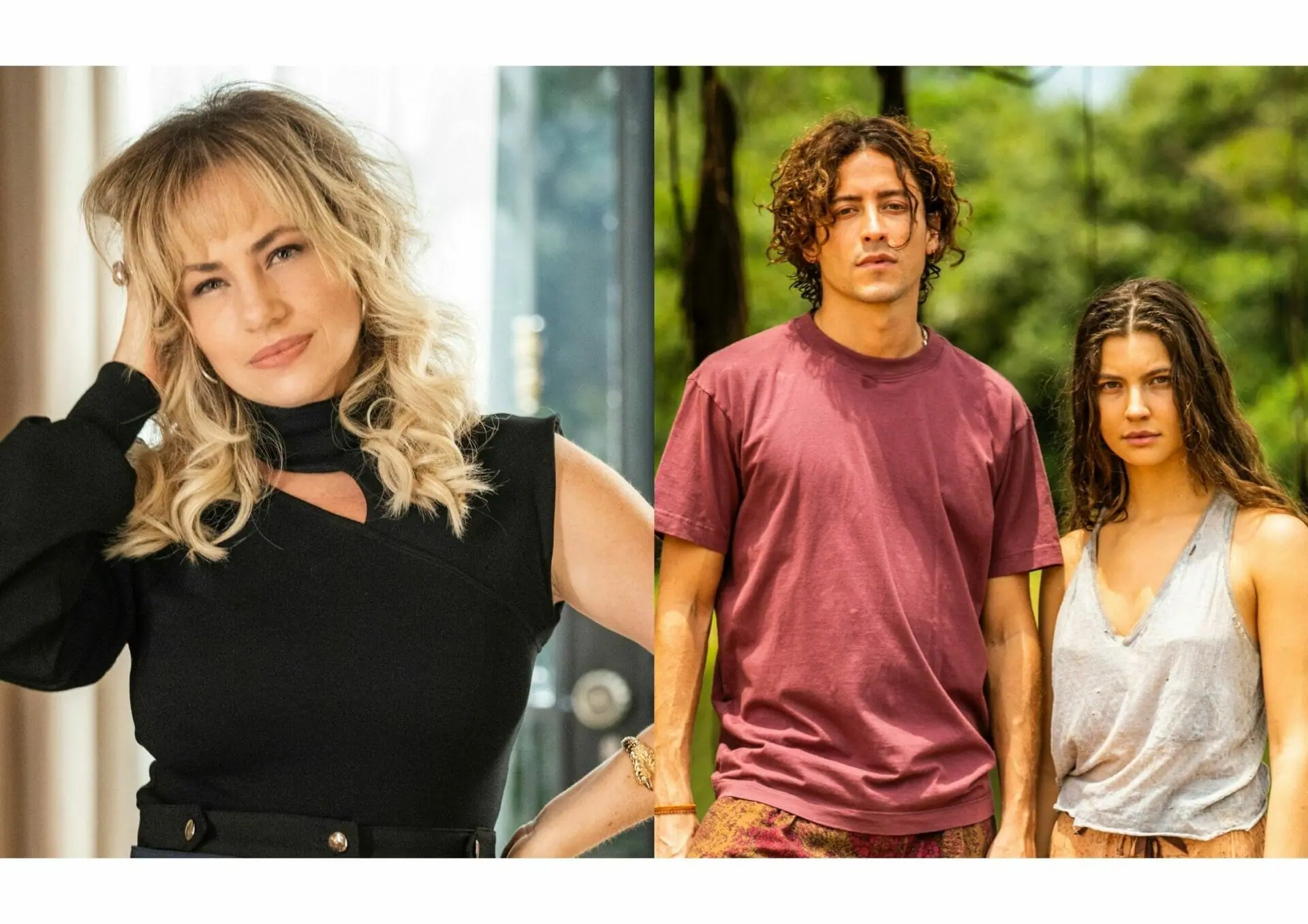 Madeleine (Karine Teles), Jove (Jesuíta Barbosa) e Juma (Alanis Guillen) de Pantanal