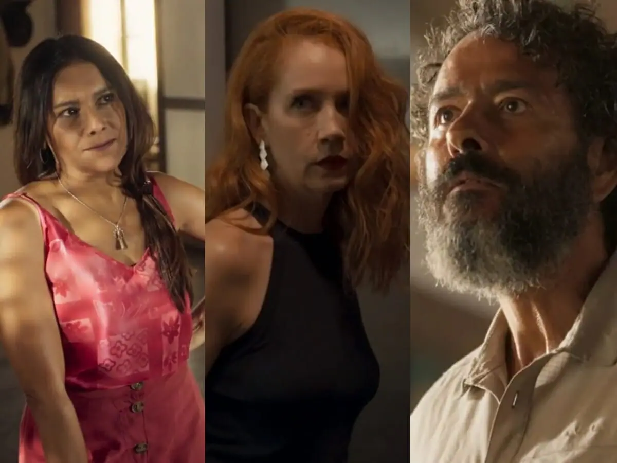Filó (Dira Paes), Irma (Camila Morgado) e José Leôncio (Marcos Palmeira) de Pantanal