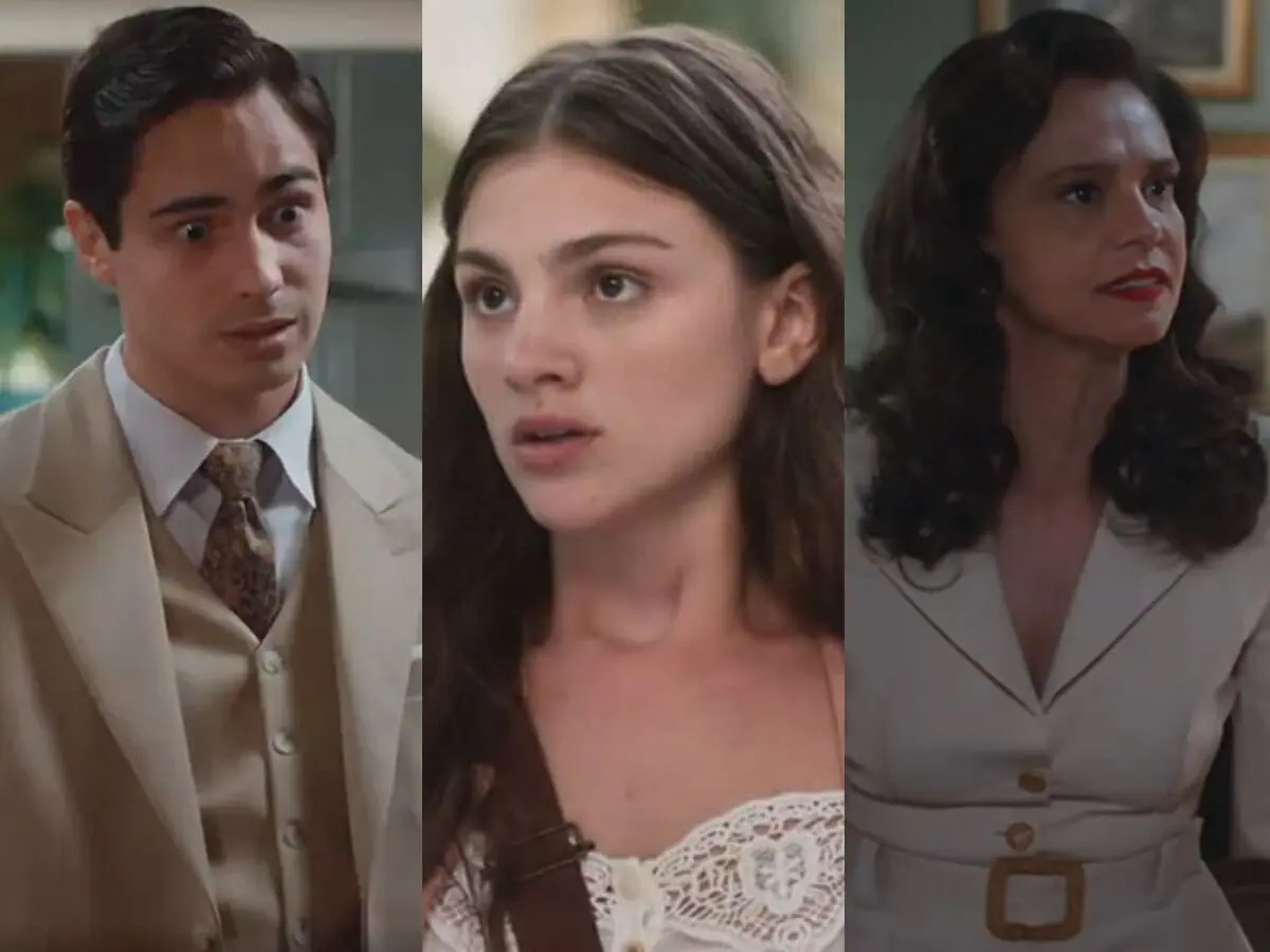 Joaquim (Danilo Mesquita), Olívia (Debora Ozório) e Violeta (Malu Galli) de Além da Ilusão