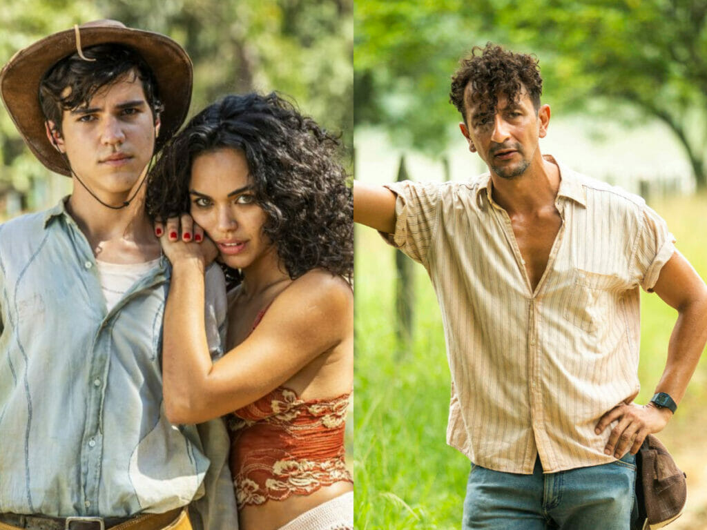 José Leôncio (Drico Alves), Generosa (Giovana Cordeiro) e José Lucas de Nada (Irandhir Santos) em Pantanal