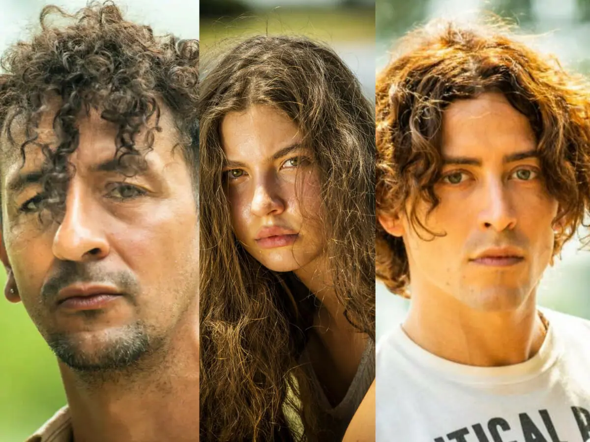José Lucas (Irandhir Santos), Juma (Alanis Guillen) e Jove (Jesuíta Barbosa) em Pantanal