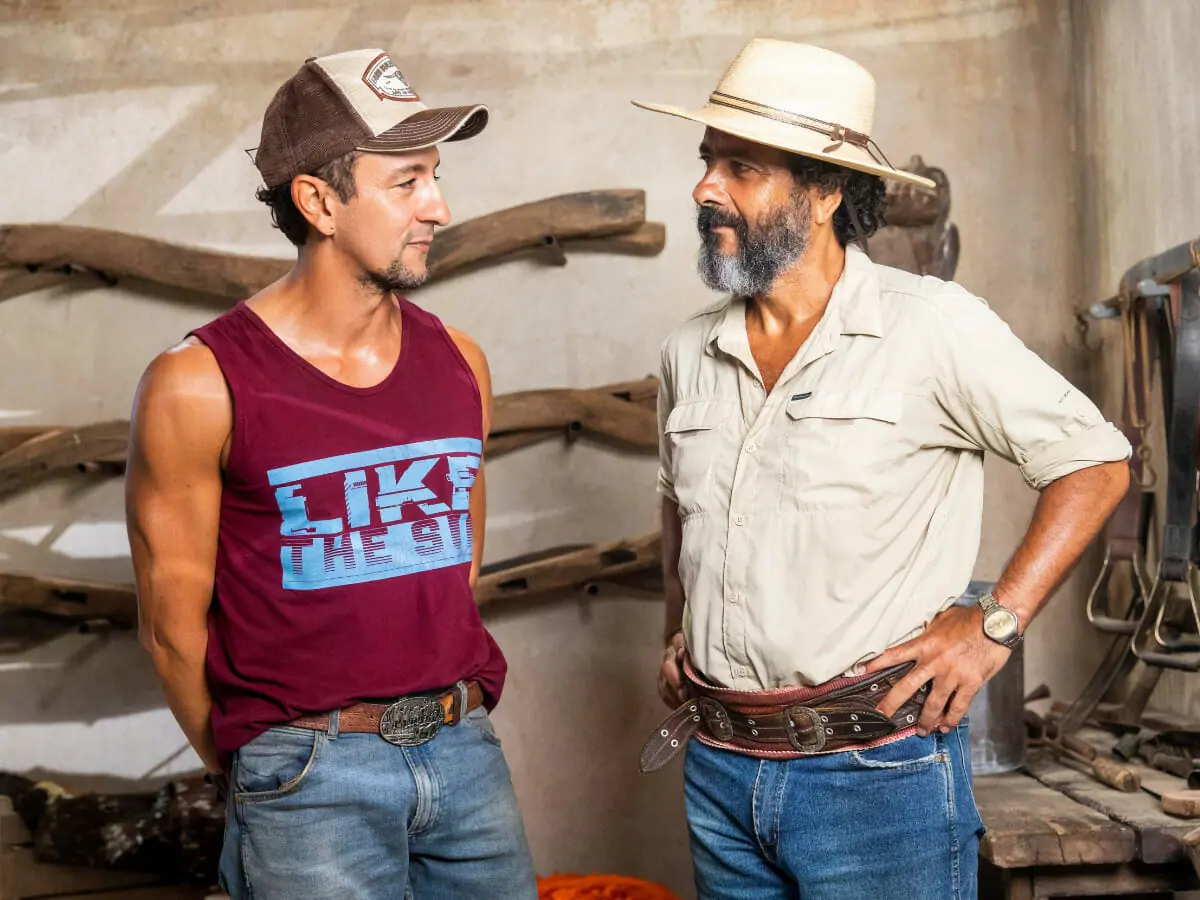 José Lucas (Irandhir Santos) e José Leôncio (Marcos Palmeira) em Pantanal