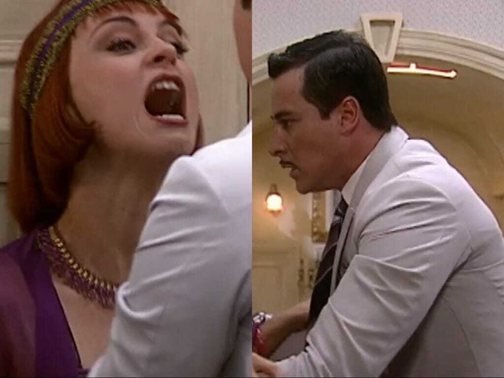 Kiki (Rejane Arruda) e Heitor (Rodrigo Faro) de O Cravo e a Rosa
