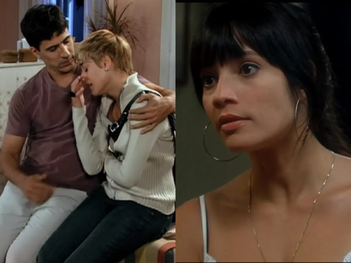Pedro (Leonardo Brício), Carolina (Juliana Silveira) e Ivonete (Amandha Lee) de Chamas da Vida