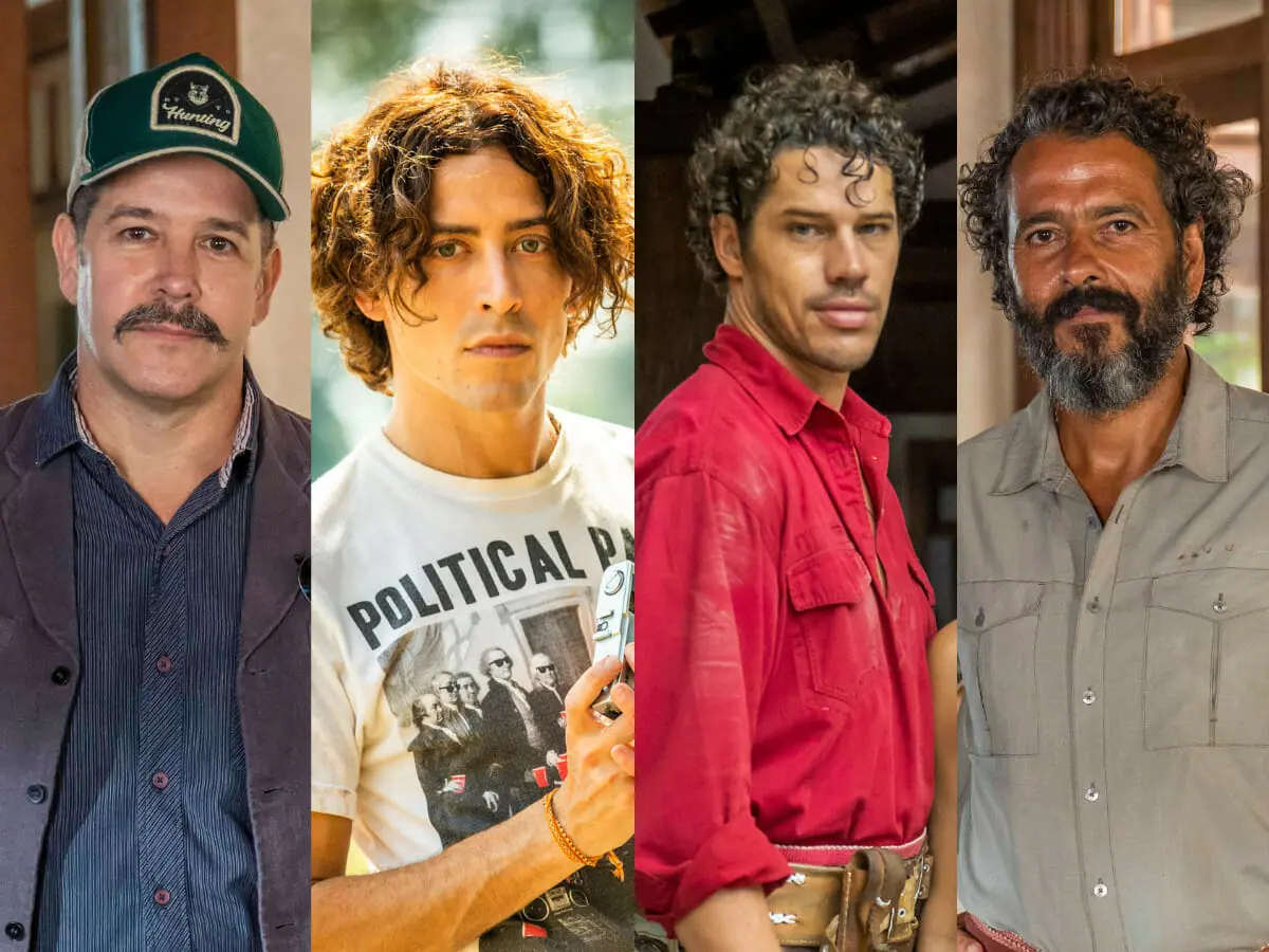 Tenório (Murilo Benício), Jove (Jesuíta Barbosa), Tadeu (José Loreto) e José Leôncio (Marcos Palmeira) em Pantanal