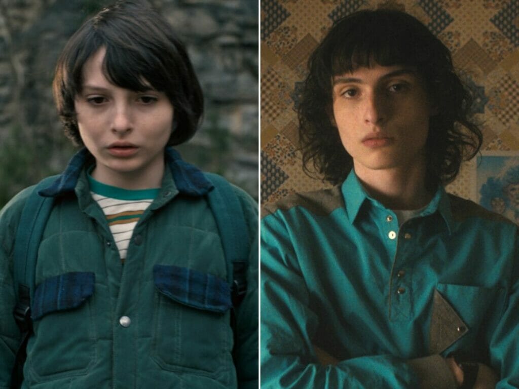 Finn Wolfhard na primeira (à esq.) e quarta temporada de Stranger Things