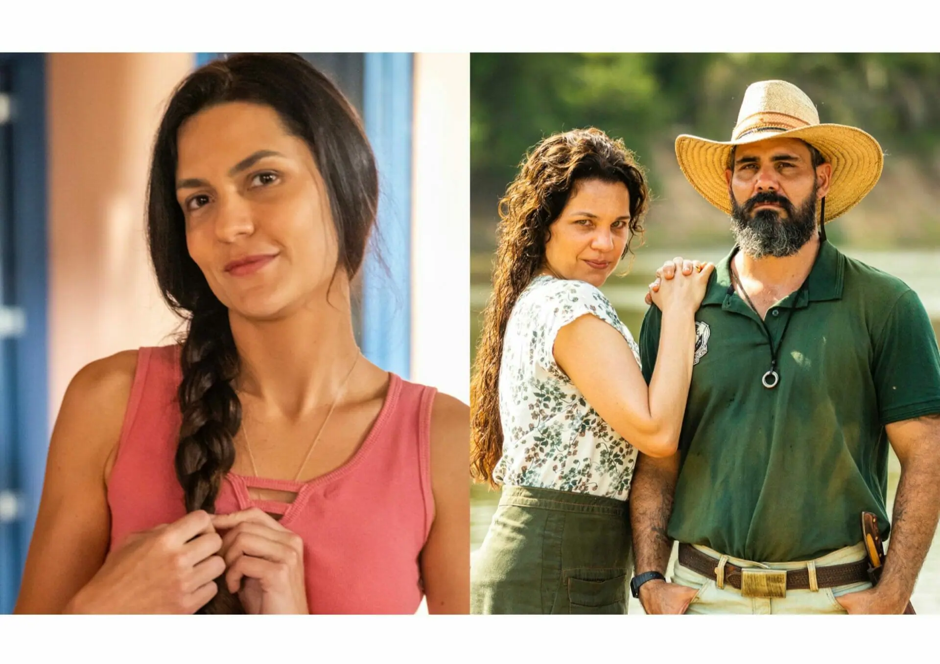 Zefa (Paula Barbosa), Maria Bruaca (Isabel Teixeira) e Alcides (Juliano Cazarré) de Pantanal