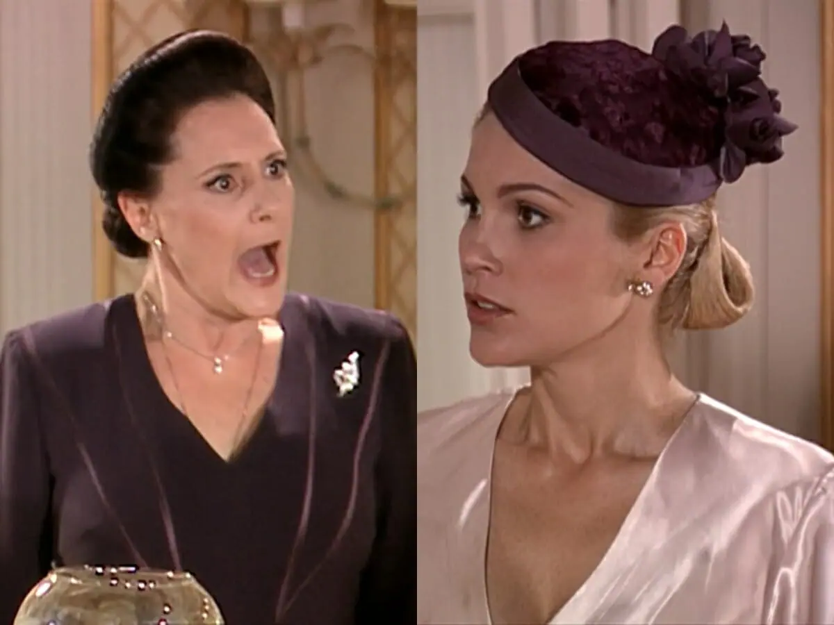 Agnes (Elizabeth Savala) e Cristina (Flávia Alessandra) de Alma Gêmea