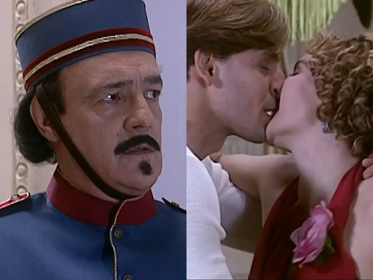 Cornélio (Ney Latorraca), Celso (Murilo Rosa) e Dinorá (Maria Padilha) de O Cravo e a Rosa
