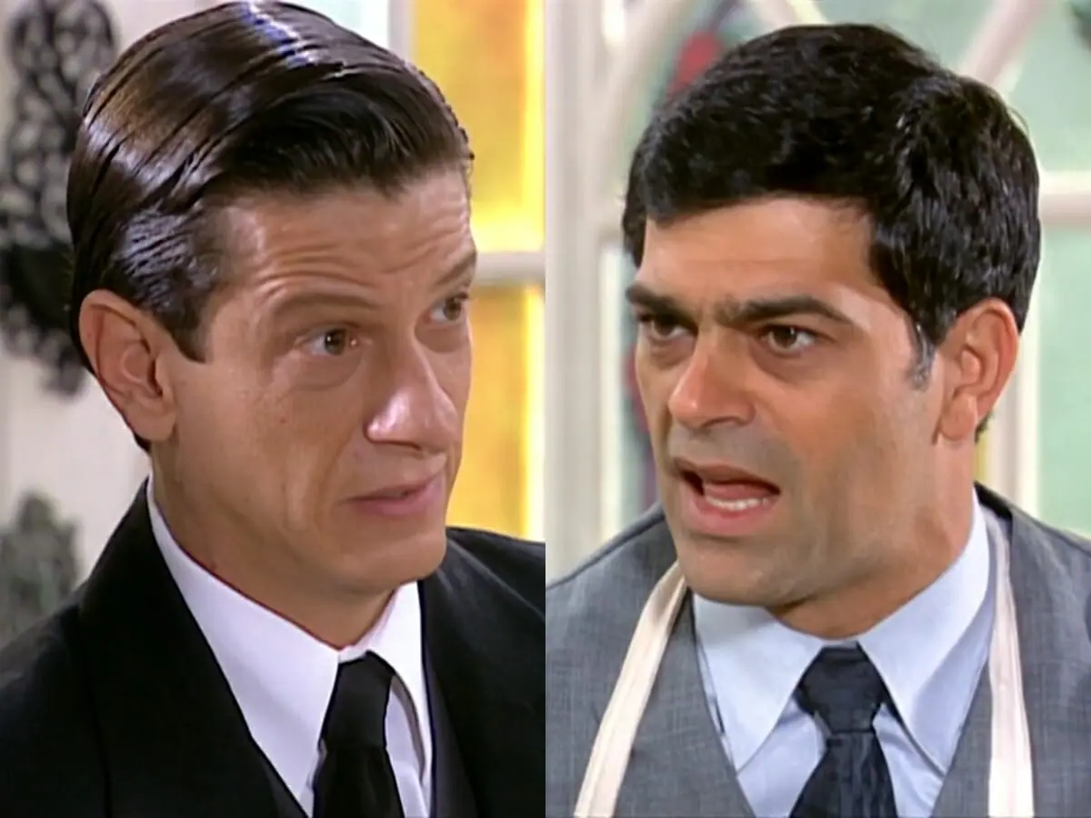 Eurico (Ernesto Piccolo) e Rafael (Eduardo Moscovis) de Alma Gêmea