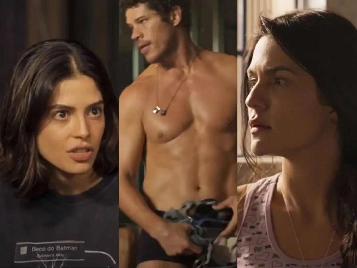 Guta (Julia Dalavia), Tadeu (José Loreto) e Zefa (Paula Barbosa) de Pantanal