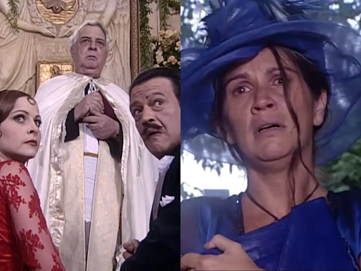 Marcela (Drica Moraes), Batista (Luis Melo) e Joana (Tássia Camargo) de O Cravo e a Rosa