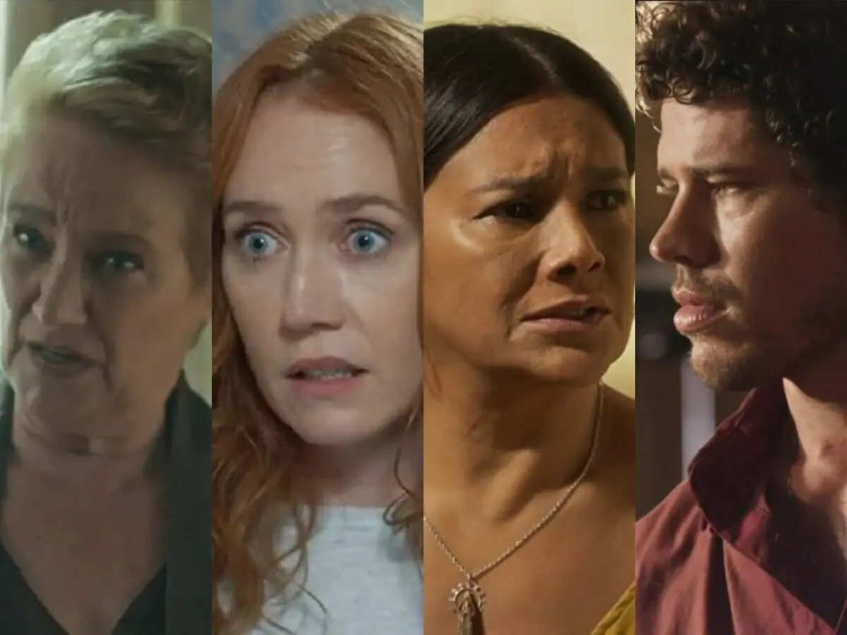 Mariana (Selma Egrei), Irma (Camila Morgado), Filó (Dira Paes) e Tadeu (José Loreto) de Pantanal