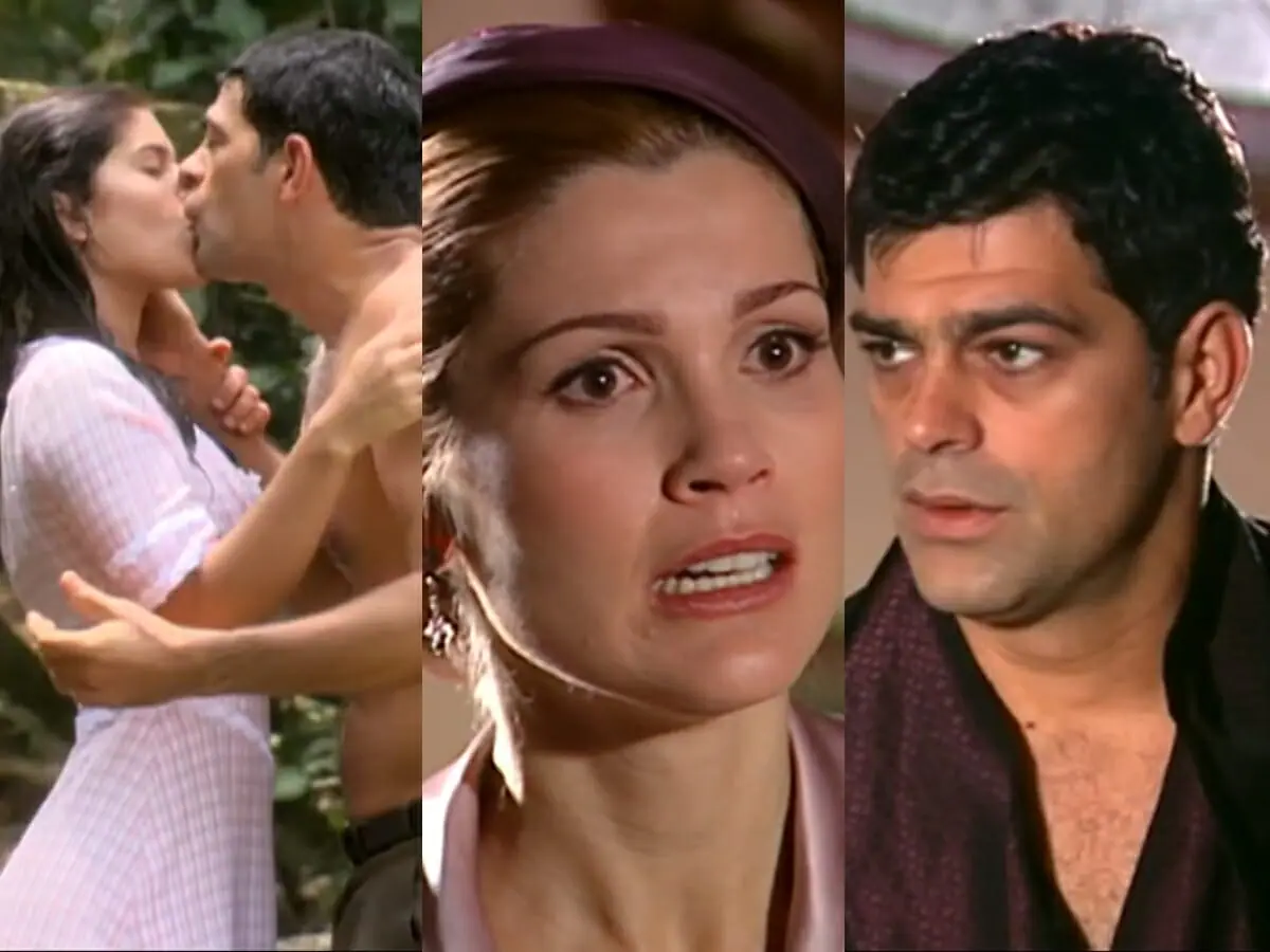 Serena (Priscila Fantin), Rafael (Eduardo Moscovis) e Cristina (Flávia Alessandra) de Alma Gêmea