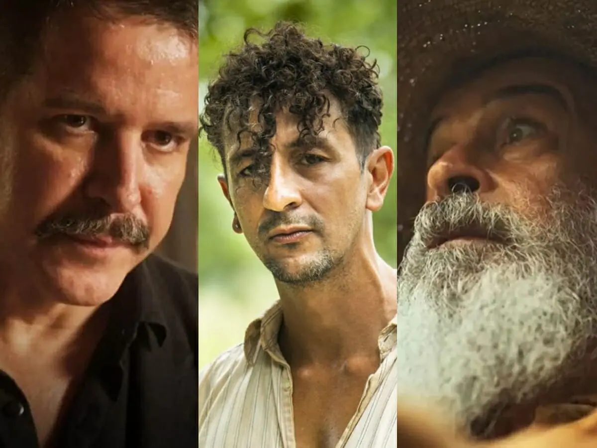 Tenório (Murilo Benício), José Lucas (Irandhir Santos) e Velho do Rio (Osmar Prado) de Pantanal