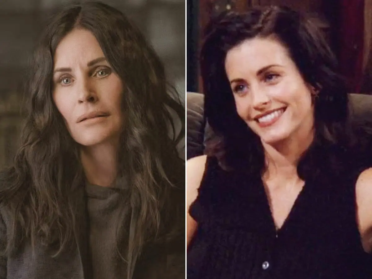 Courteney Cox atualmente em Shining Vale (à esq.) e em Friends