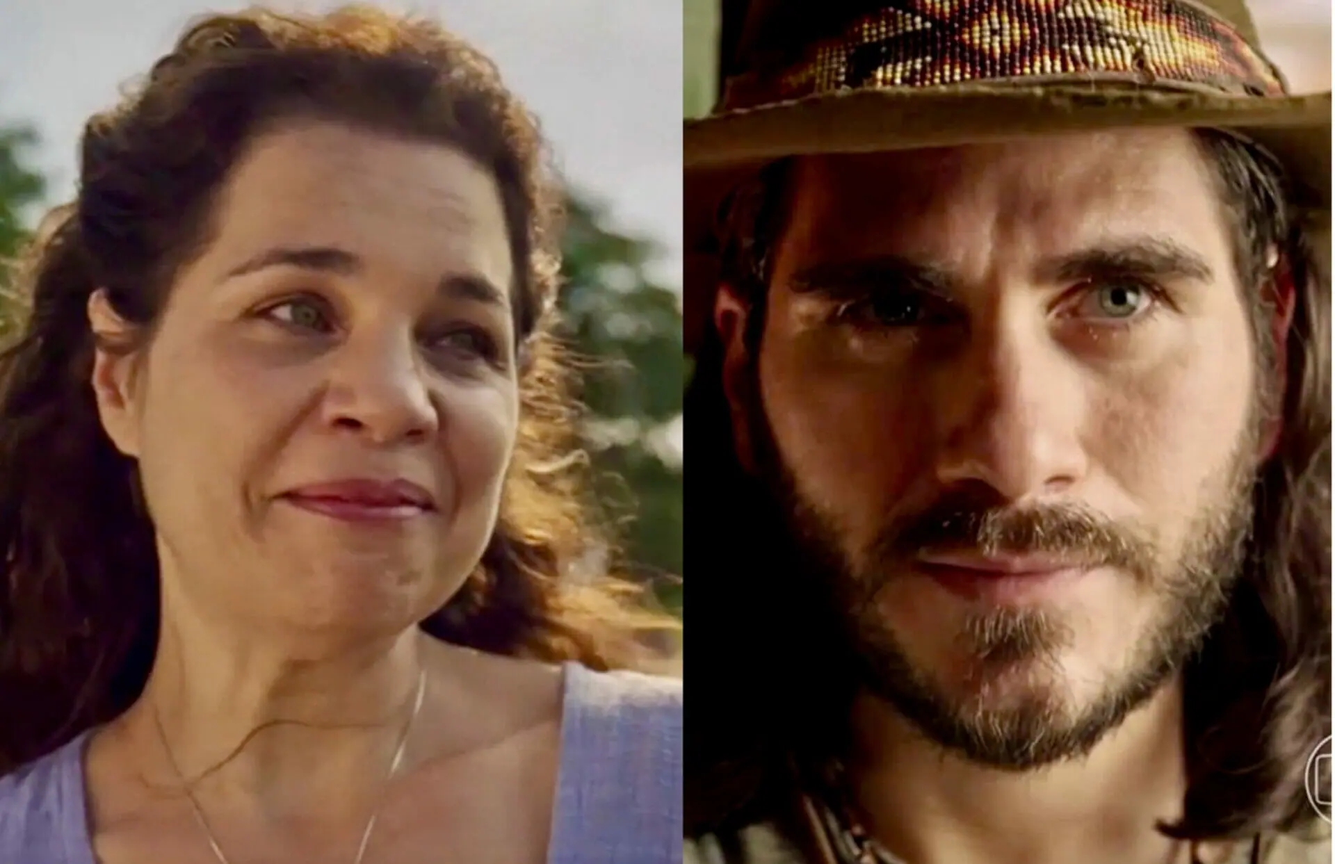 Maria Bruaca (Isabel Teixeira) e Trindade (Gabriel Sater) em Pantanal