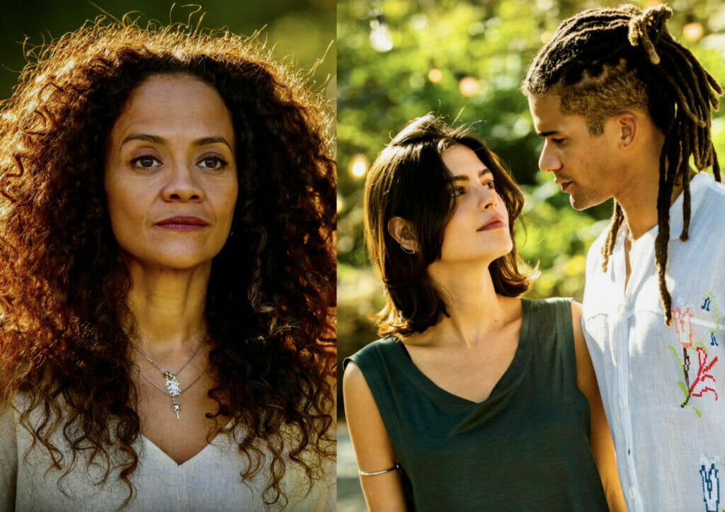 Zuleica (Aline Borges), Marcelo (Lucas Leto) e Guta (Julia Dalavia) em Pantanal