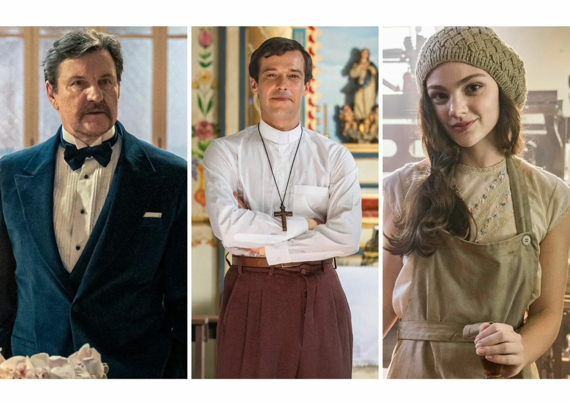 Matias (Antonio Calloni), Tenório (Jayme Matarazzo) e Olívia (Débora Ozório) em Além da Ilusão