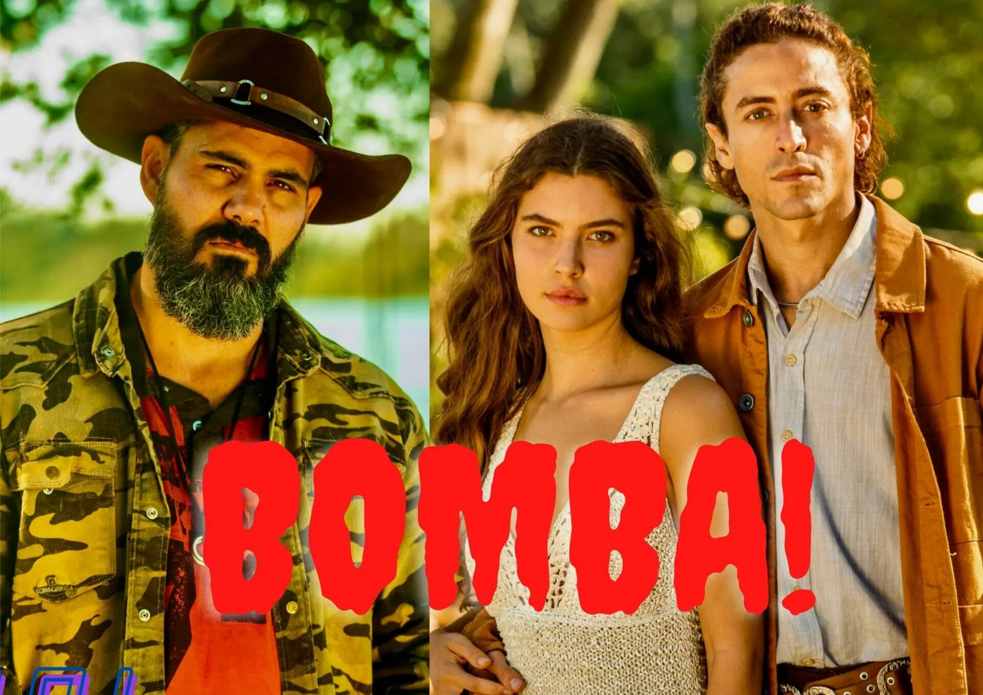Alcides (Juliano Cazarré), Juma (Alanis Guillen) e Jove (Jesuíta Barbosa) em Pantanal
