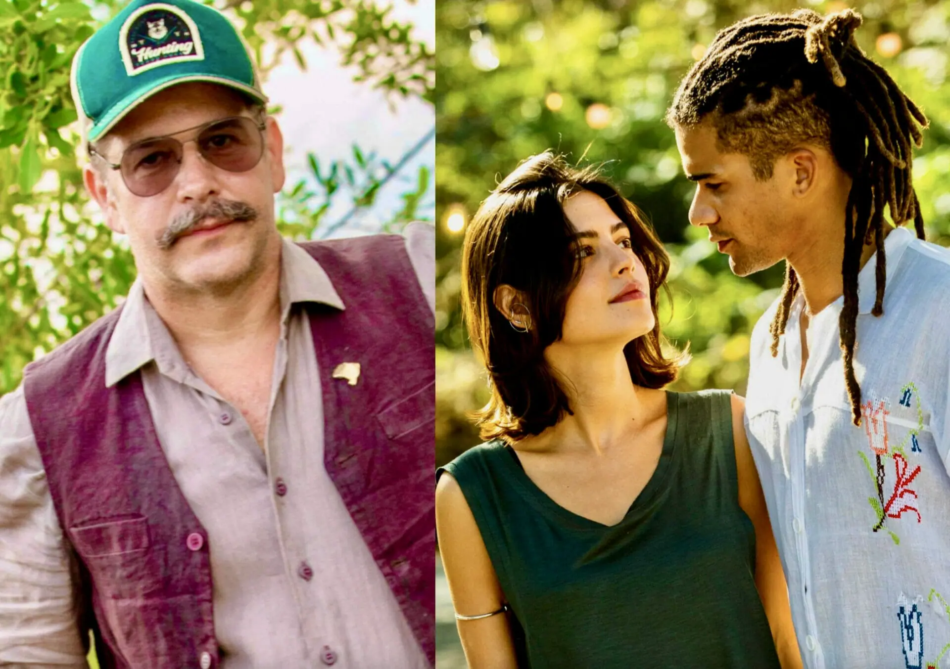 Tenório (Murilo Benício), Marcelo (Lucas Leto) e Guta (Julia Dalavia) em Pantanal