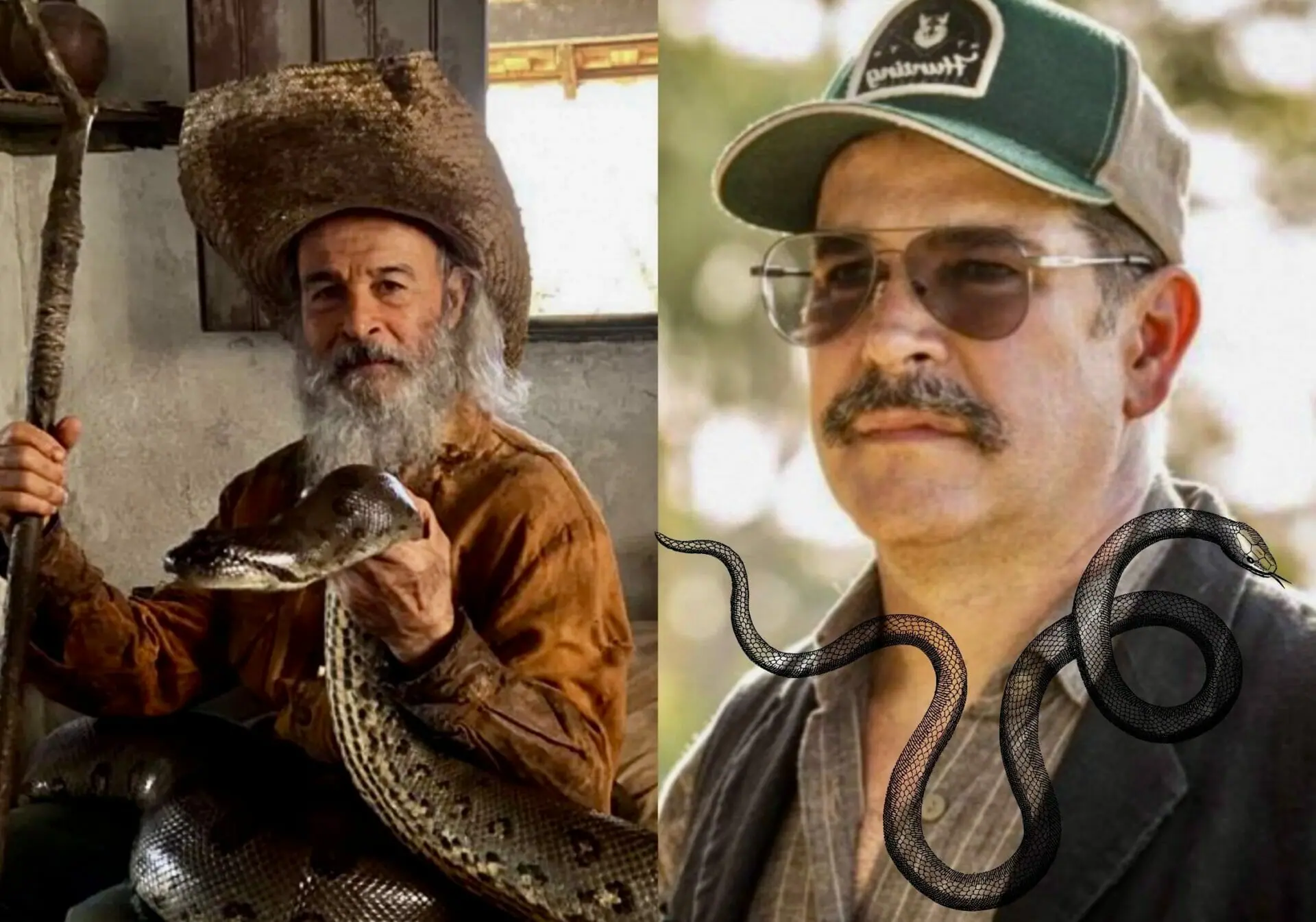 Velho do Rio (Osmar Prado) e Tenório (Murilo Benício) em Pantanal