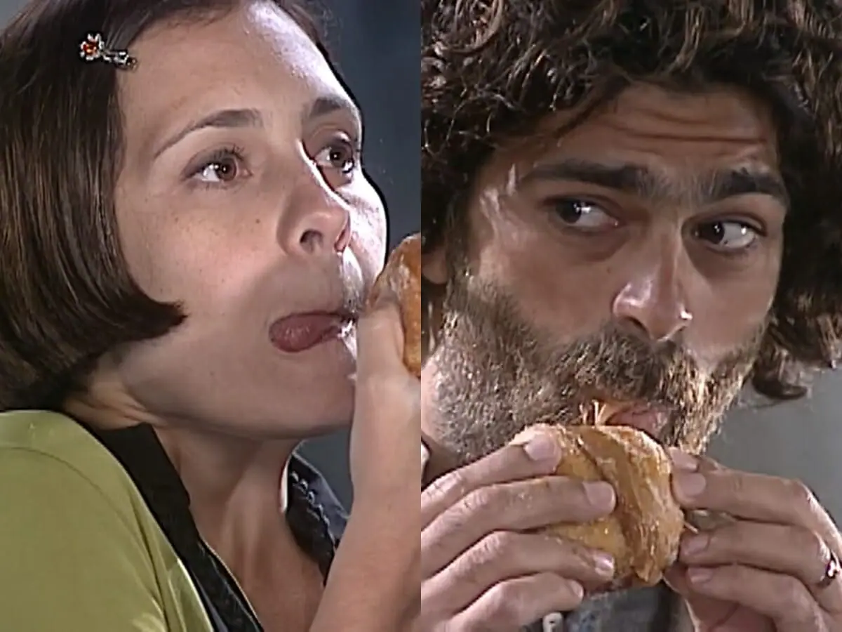 Catarina (Adriana Esteves) e Petruchio (Eduardo Moscovis) de O Cravo e a Rosa