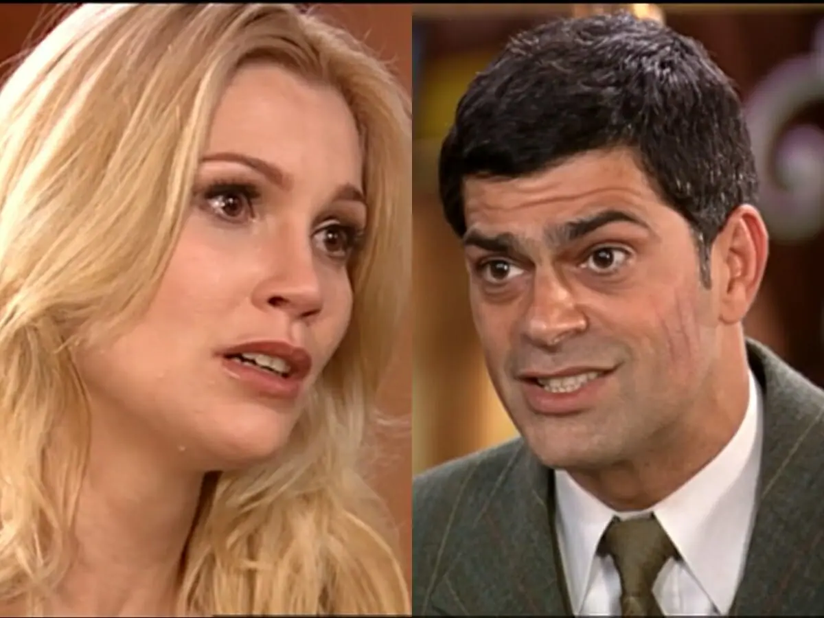 Cristina (Flávia Alessandra) e Rafael (Eduardo Moscovis) de Alma Gêmea