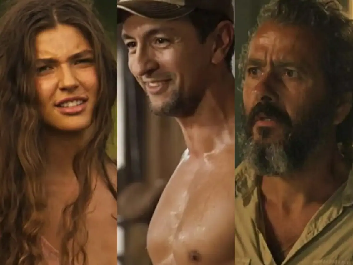 Juma (Alanis Guillen), José Lucas (Irandhir Santos) e José Leôncio (Marcos Palmeira) de Pantanal