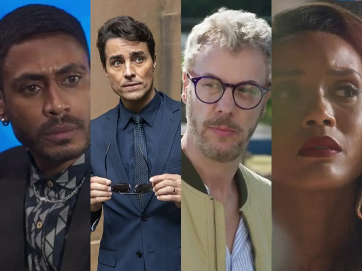 Leonardo (Ícaro Silva), Danilo (Ricardo Pereira), Jonathan (Guilherme Weber) e Clarice (Taís Araujo) de Cara e Coragem