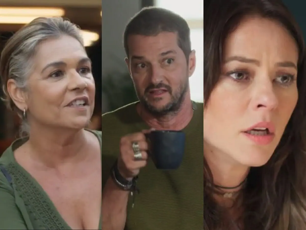 Nadir (Stella Maria Rodrigues), Moa (Marcelo Serrado) e Pat (Paolla Oliveira) de Cara e Coragem