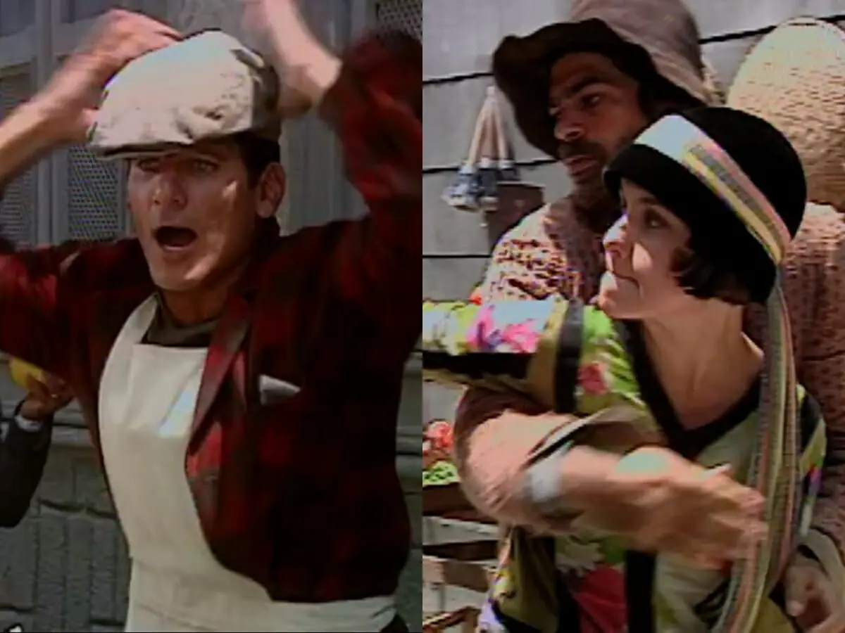 Petruchio (Eduardo Moscovis) e Catarina (Adriana Esteves) de O Cravo e a Rosa