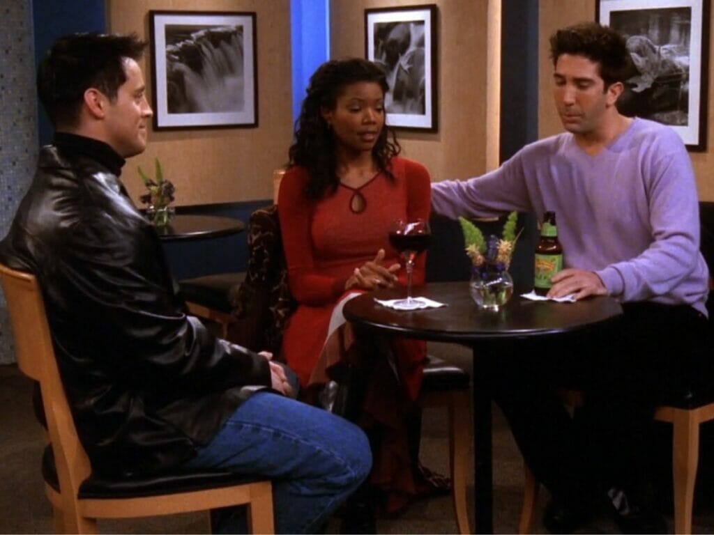 Gabrielle Union com Matt LeBlanc (à esq) e David Schwimmer em Friends