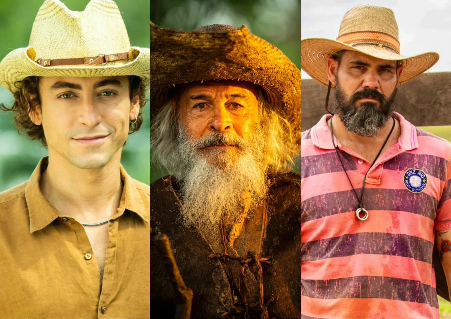 Jove (Jesuíta Barbosa), Velho do Rio (Osmar Prado) e Alcides (Juliano Cazarré) em Pantanal