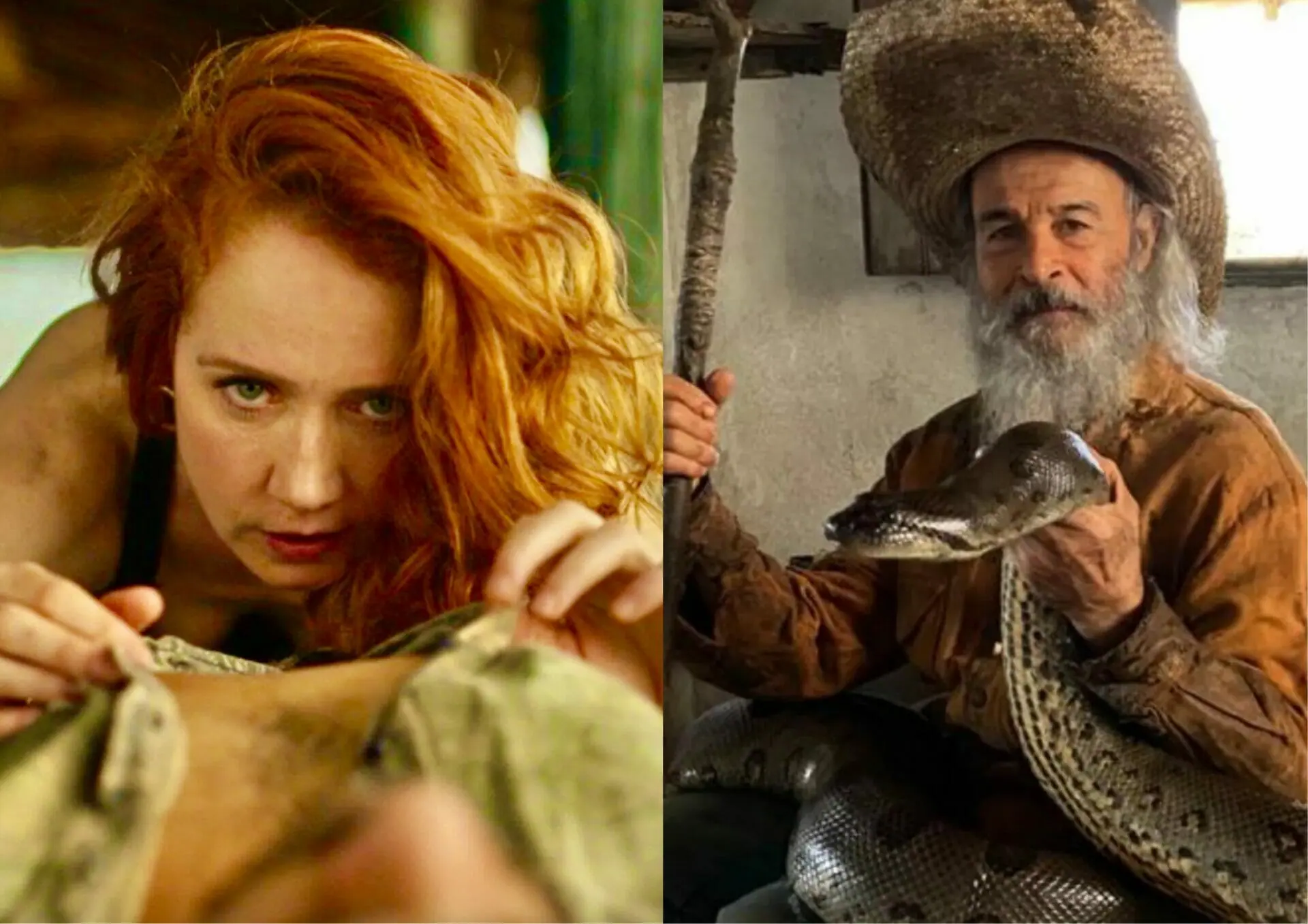 Irma (Camila Morgado) e Velho do Rio (Osmar Prado) em Pantanal