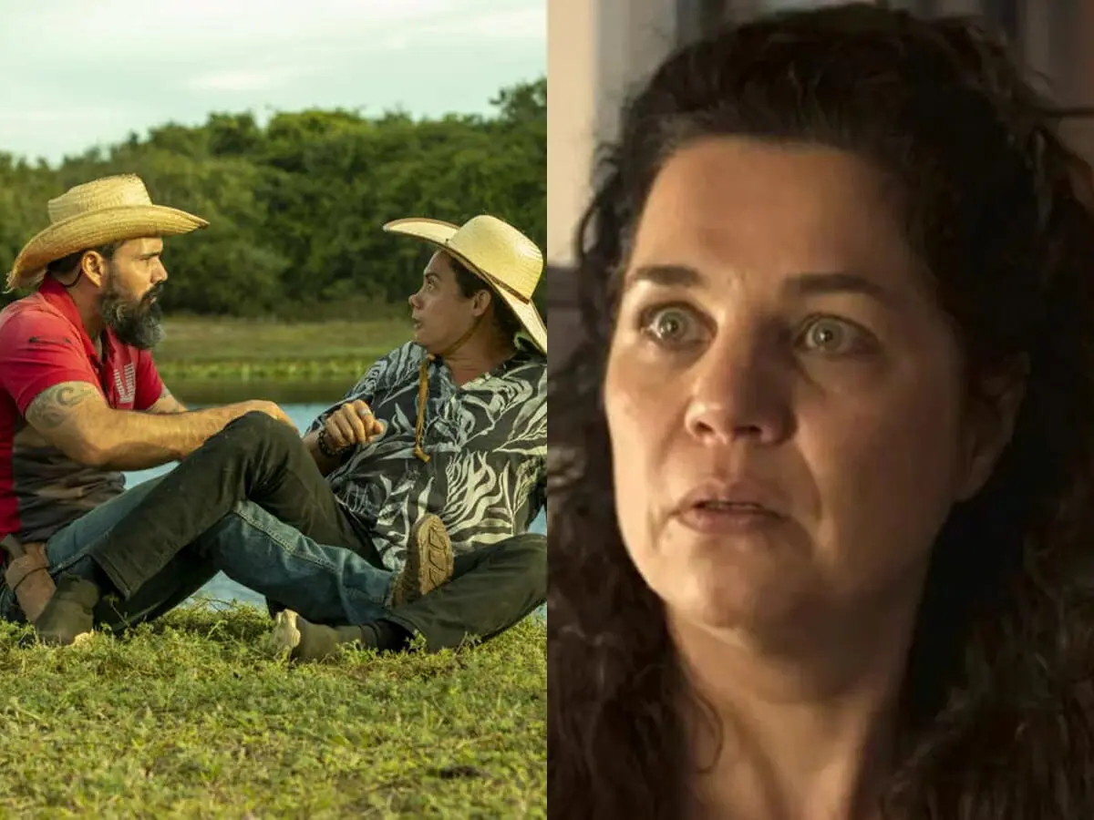 Alcides (Juliano Cazarré), Zaquieu (Silvero Pereira) e Maria Bruaca (Isabel Teixeira) de Pantanal